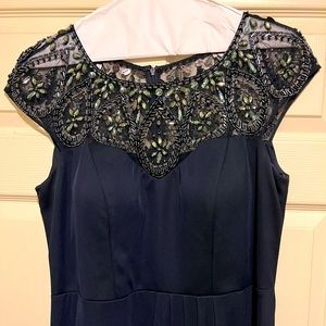 Navy Blue Sequined Floor Length Dress